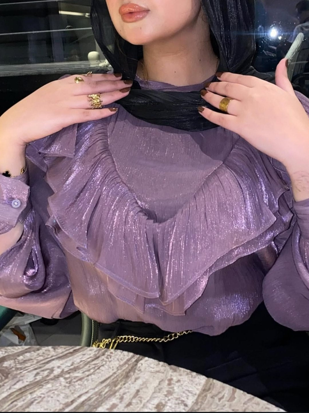 Oversized Crinkle Shimmer Blouse - Mauve